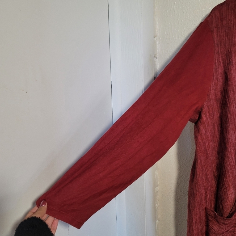 Logo Asymmetrical Lagenlook Mixed Media Cardigan Jacket size 3X Maroon - Picture 2 of 10
